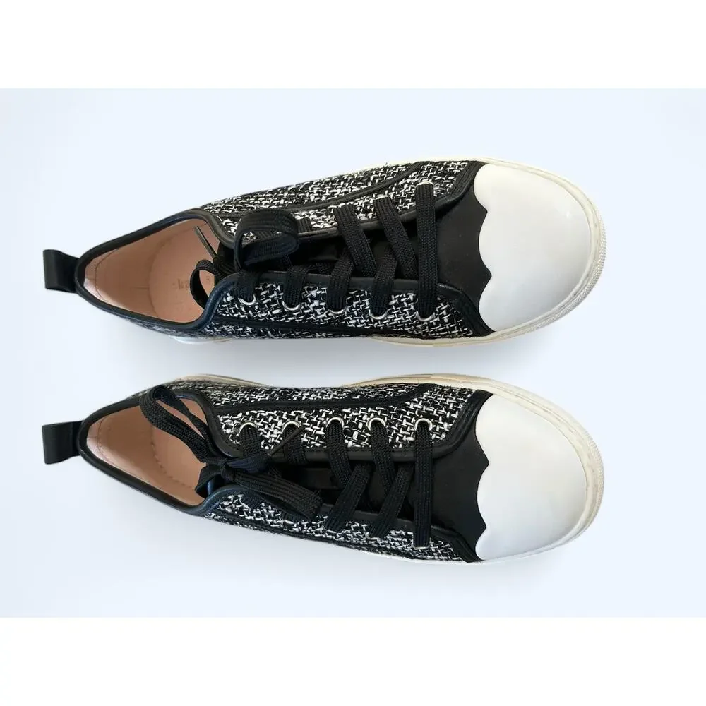 Kate Spade Averly Tweed Scallop Lace up Sneakers Black & White Preppy sz 9 NEW